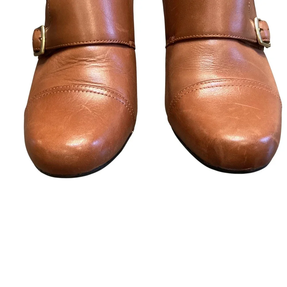 Clarks Bendables Sapphire Athena Womens 9.5M Tan Leather Block‎ Heel Booties EUC - Picture 5 of 9